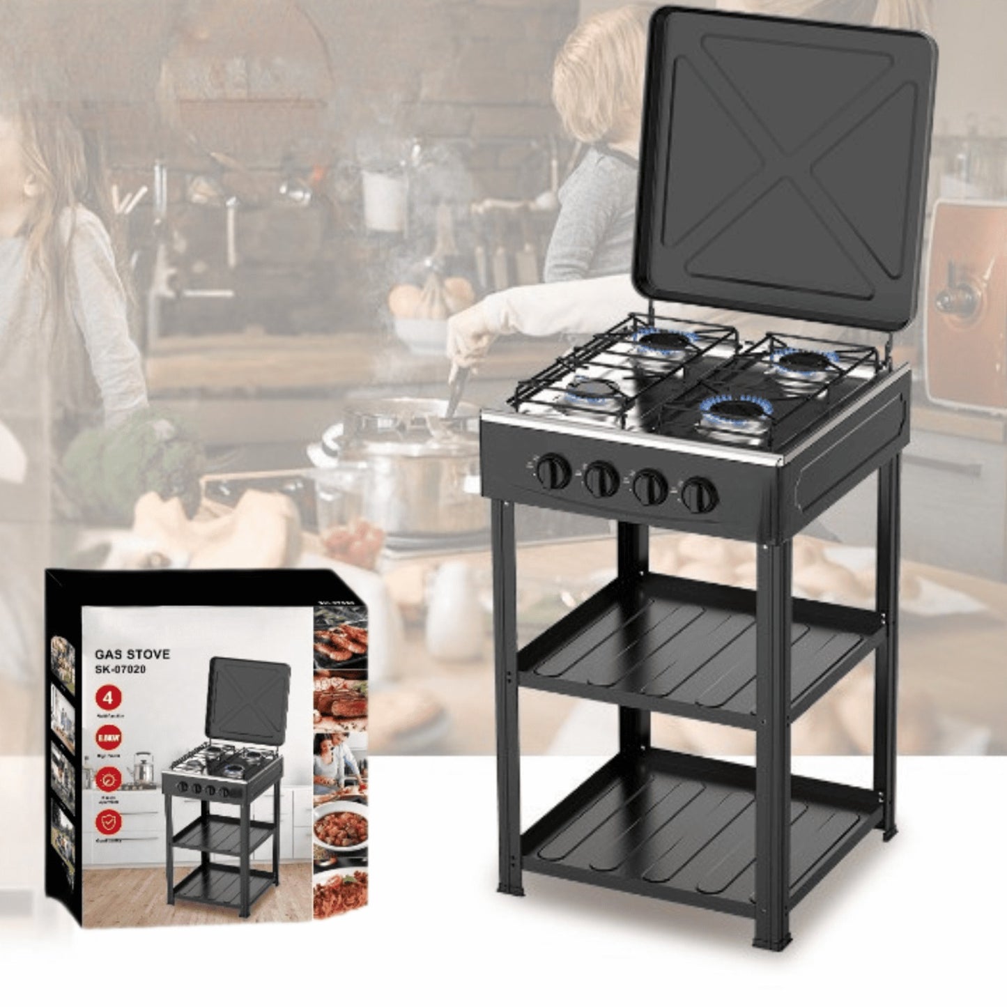 Cocinilla 4 Quemadores a Gas con Patas