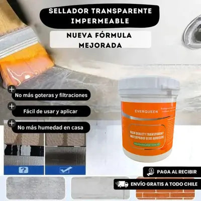 Sellador Adhesivo Transparente 2X1 - No mas Humedad en tu hogar (300 g.) - Incluye brocha