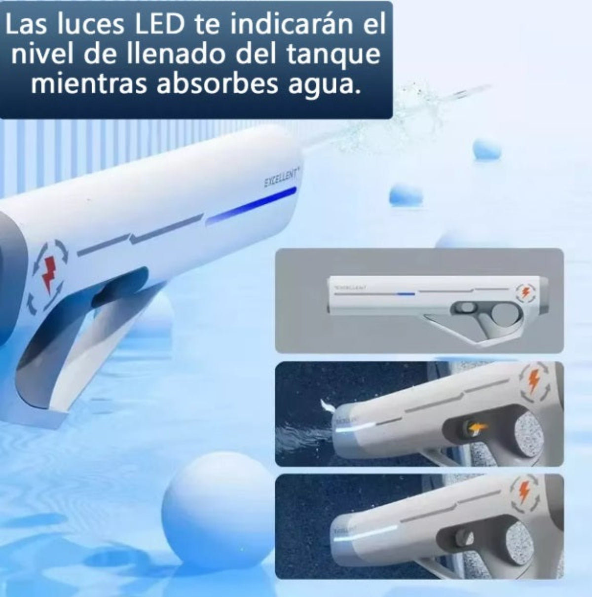 Pistola De Agua Blanca Potente Con Luces